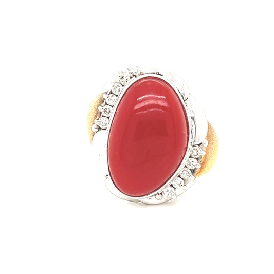 18K / PT900 Red Coral Diamond ring