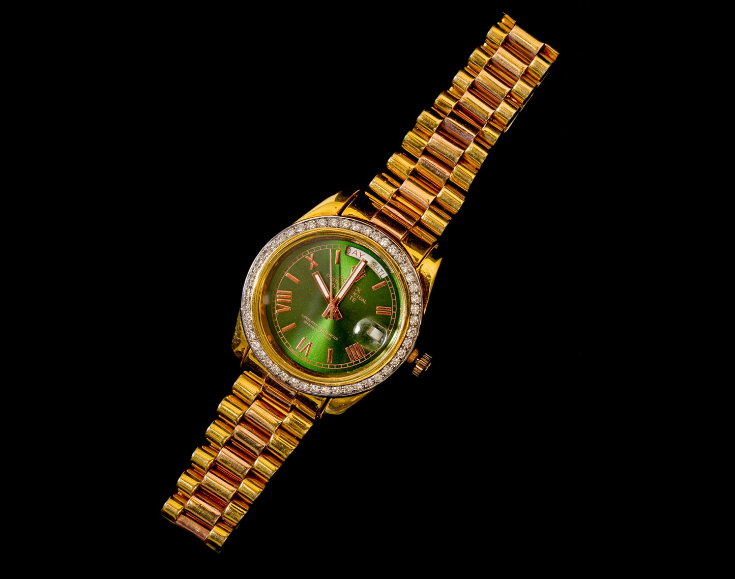 Regal Green Dial & Diamond Studded Gold Wrist Watch