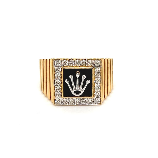 K18 Bold Crown Engravd Men's Ring