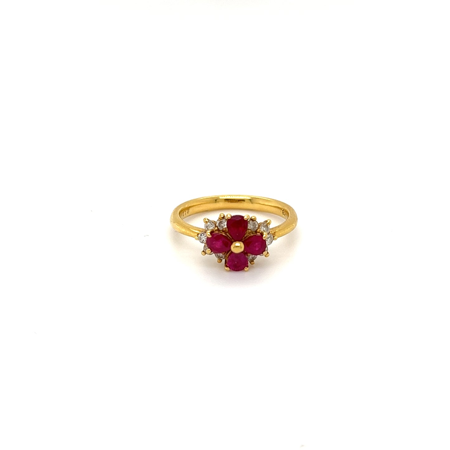 K18 Floral Ruby Cluster Ring