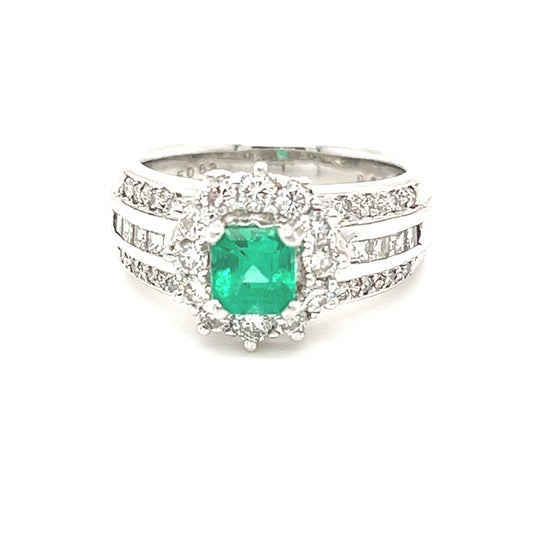 PT900 Diamond and emerald ring